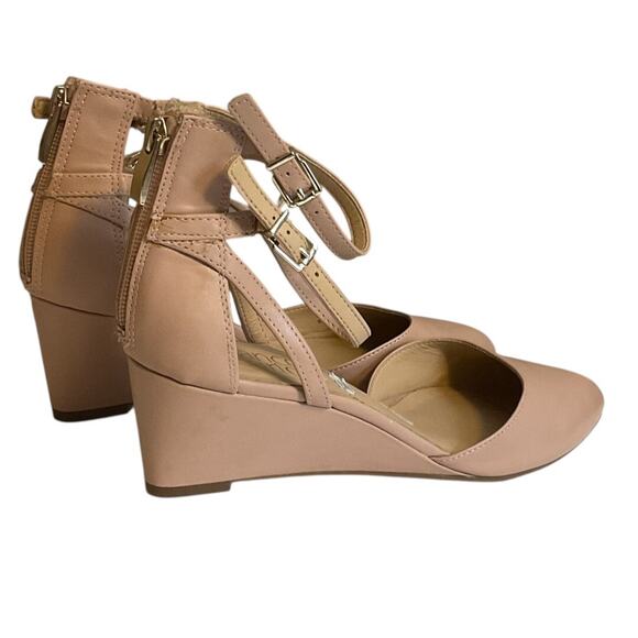 Franco Sarto Pump Shoes Women’s 9.5 M Blush Wedge Double Ankle Straps Back Zip - Picture 3 of 9
